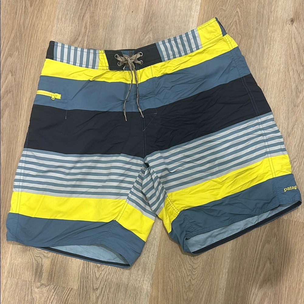 Patagonia Vibrant Blue and Yellow Swim Board Shorts